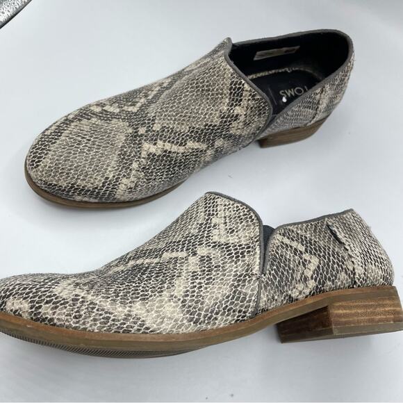 Toms Grey Snake Embossed Leather Slip On Loafer Womens 8.5 Fall Anle Boots - Picture 1 of 9